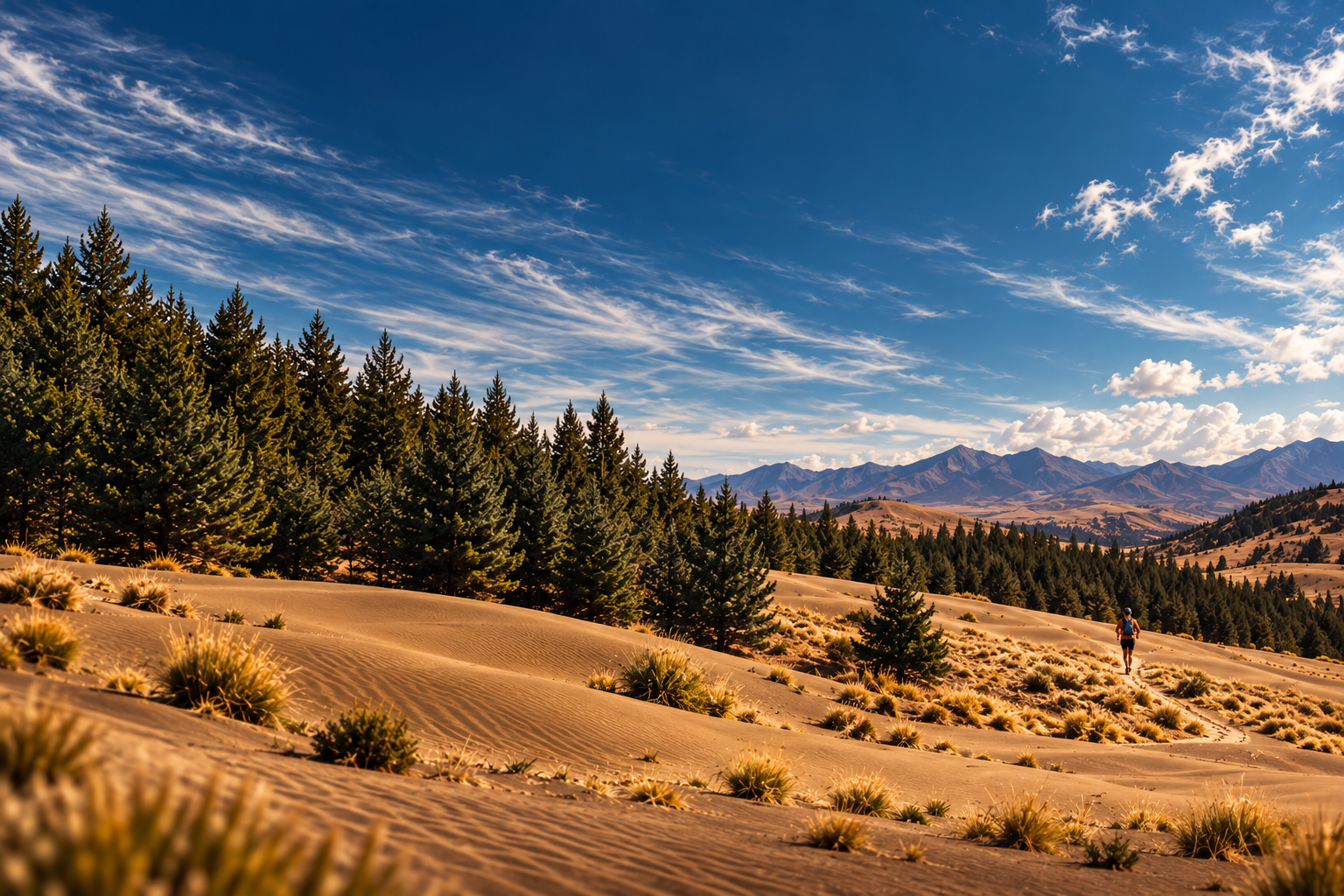 Paisaje de montaña, dunas y senderos
